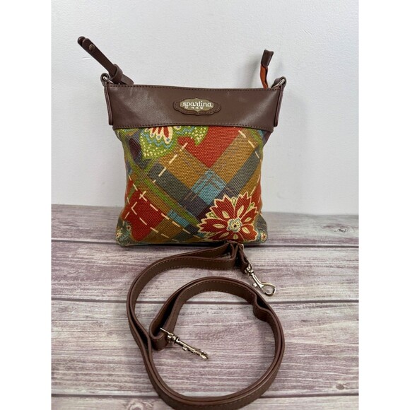 Spartina 449 Daufuskie Island Leather Fabric crossbody bag Boho EXCELLENT - Picture 9 of 16
